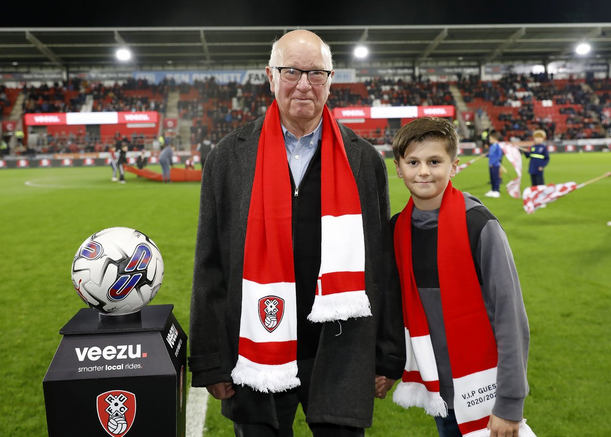 RotherhamUnited's tweet photo. ❤️ | It was our honour to welcome Tommy Charlton - brother of Sir Bobby - and his grandson as our guests on Wednesday night as we paid our respects to one of the game's greats.

Tommy is an adopted Miller, a Season Ticket holder and a popular member in our community and to have him with us to celebrate Sir Bobby's life was an incredible privilege.

#rufc | #ForeverTogetherForeverProud