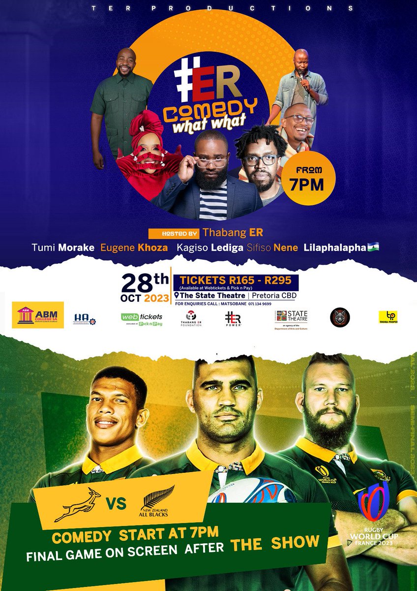 Iam_Gadifele's tweet photo. We're ON tomorrow🃏🏈🏉
@sastatetheatre 🎭 @webticketsSA 🎟 
@Thabang_ER
#ERComedyWhatWhat #RWCFinal  #RWC2023 https://t.co/wFmAXZxR60