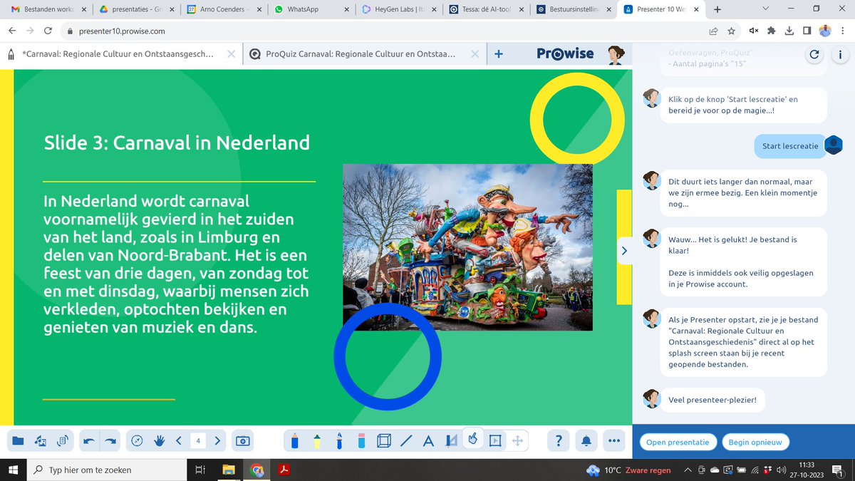Aan het spelen met de nieuwe #ai assisstent in #prowise presenter. Nu al enthousiast over hoe gemakkelijk je een les kunt maken met de juiste #prompts. Mogelijkheden ai voor onderwijs zijn ongekend, en we staan pas aan het begin.