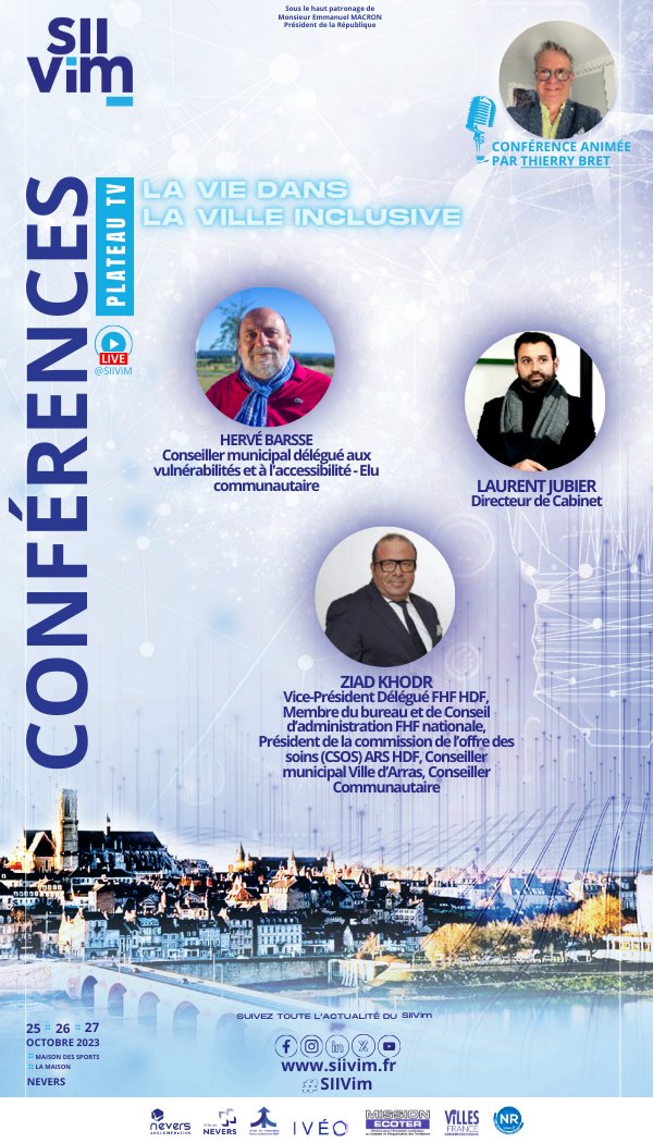 🔴#Live #SIIVim édition 2023 | 25-27 oct. | Nevers - Maison des Sports sur youtube.com/watch?v=hAE2X-…

👉#CONFERENCE : LA VIE DANS LA VILLE INCLUSIVE

#innovation #VillesMedianes #handicap #environnement #urbain #acces #sante