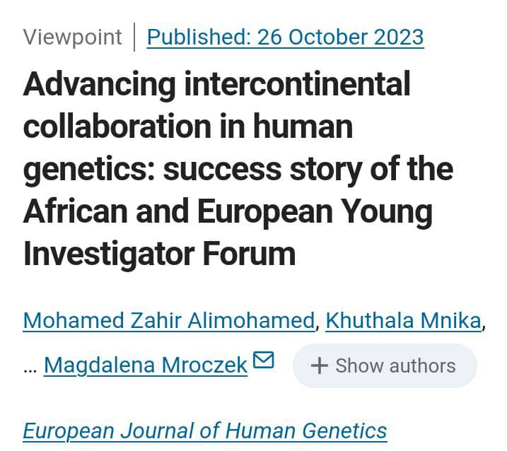humangeneticstz's tweet photo. 🏷️New read!
The Young Investigators Forum meeting jointly organized by AfSHG and ESHG-Young was held earlier this year, aiming to advance global #humangenetics collaborations between African and European young #geneticists
Read 🔽
https://t.co/LlySK9XY8i https://t.co/g5uNJzOVuy