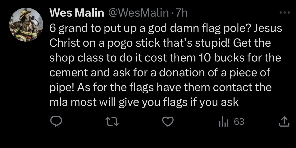 My favourite Saskatchewan comment tonight.

I’m all for “get ‘er done” but I’d like a 300lb metal post hanging over my kids’ heads to be installed by someone who has previously cured concrete and done the math.