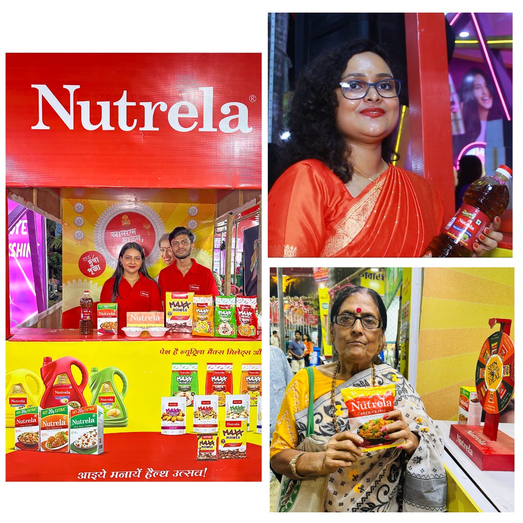 Patanjali_foods's tweet photo. The festive season is here, experience how Patanjali Foods joins in with the celebration of Durga Puja in the vibrant pandals of Kolkata, infusing the lively essence of the festival through Nutrela's enticing recipes, stalls and engaging activities, all while prominently featuring our brand offerings.
#Nutrela #PatanjaliFoods #Marketing #branding  #DurgaPuja2023  #Kolkata