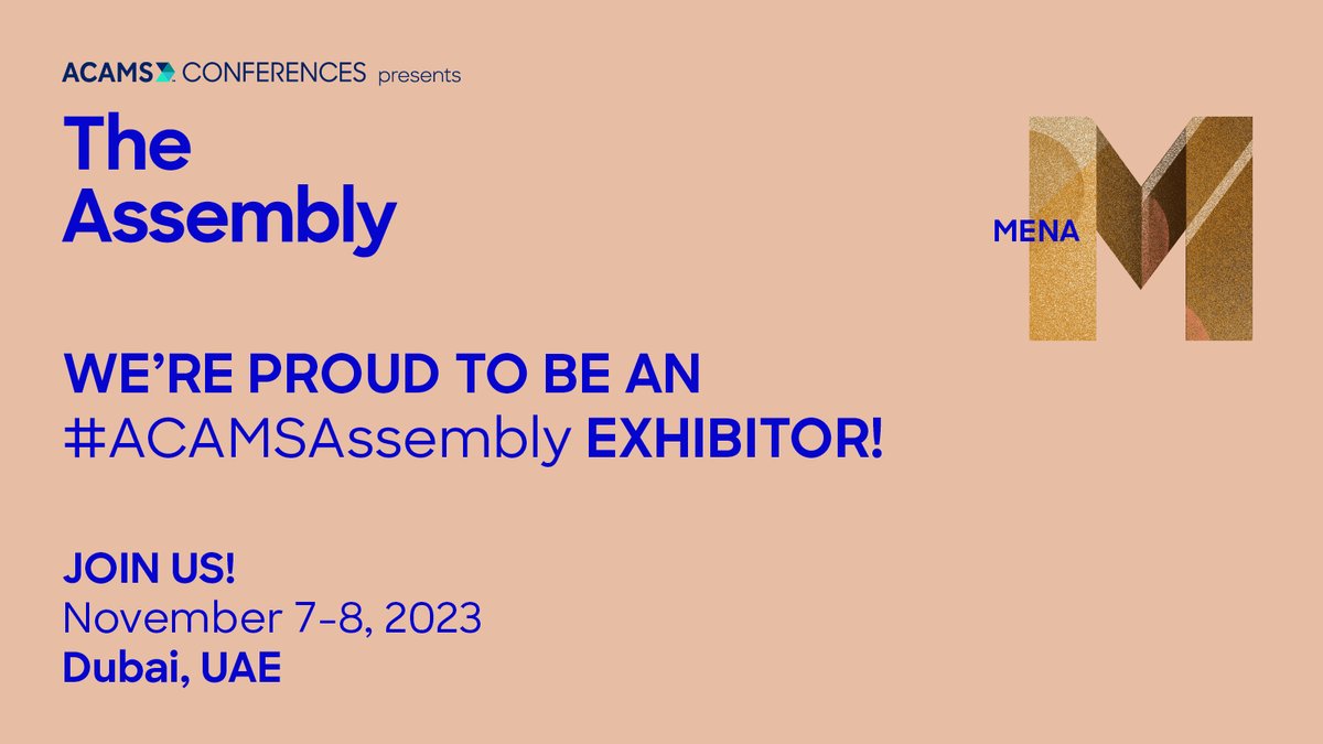 Diligencia is sponsoring The Assembly MENA, an ACAMS event in Dubai on 7 &amp; 8 Nov. The theme is ‘Compliance at the Crossroads’ and will address some of the ever-changing #compliance challenges such as stricter standards for identifying #UBOs.

Register: hubs.ly/Q026SghH0