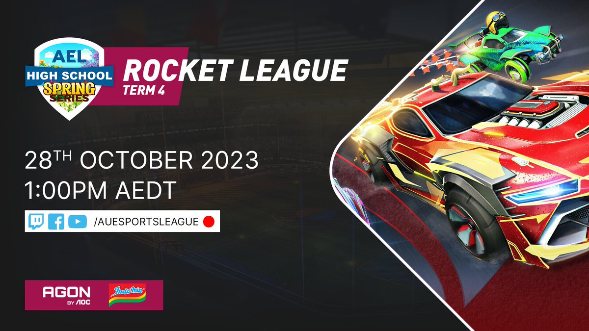 Join <a href="/Metis_OCE/">Metis</a> &amp; <a href="/MendrixNm/">Mendrix</a> as they bring us some
high school Rocket League action from the AEL High Schools Spring Series!

📅Saturday 28th October
🔴LIVE 1:00PM AEDT
📺twitch.tv/auesportsleague

The AEL is proudly sponsored by
<a href="/AGONbyAOC/">AGON by AOC</a> &amp; <a href="/Indomielovers/">Indomie</a>