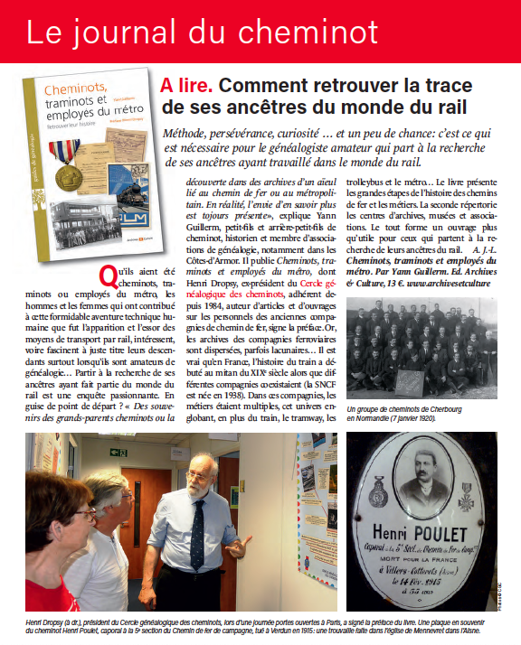 GenealogieXV's tweet photo. Superbe article dans @LaViedurail1 d'aujourd'hui sur le livre «Cheminots, traminots et employés du métro, retrouver leur histoire» par Yann Guillerm, avec Henri Dropsy. #rail #cheminots #généalogie #histoire
https://t.co/begxghZyGu https://t.co/LP9dRVEMbS