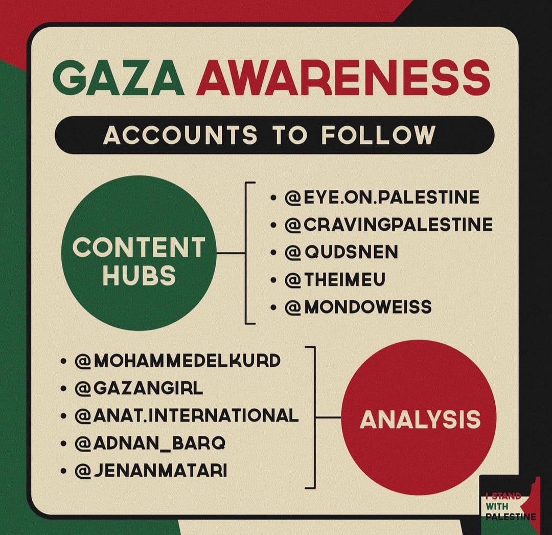 ayslrs's tweet photo. If you want to know what is happening in Gaza, go check these accounts in Instagram; https://t.co/wgHOA3dJi1