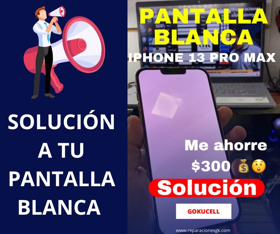 ReparaXcell's tweet photo. 📱 ¡Pantalla Blanca en iPhone 13 Pro Max? ¡Te ayudamos a recuperarla! 🛠️

¿Estás viendo una pantalla blanca ó verde en tu iPhone 13 Pro Max? No te preocupes, GOKUCELL tiene la solución. y no tienes que cambiar pantalla!
#pantallablancaiphone #gokucell #PanamaHoy https://t.co/OXATV5xykh