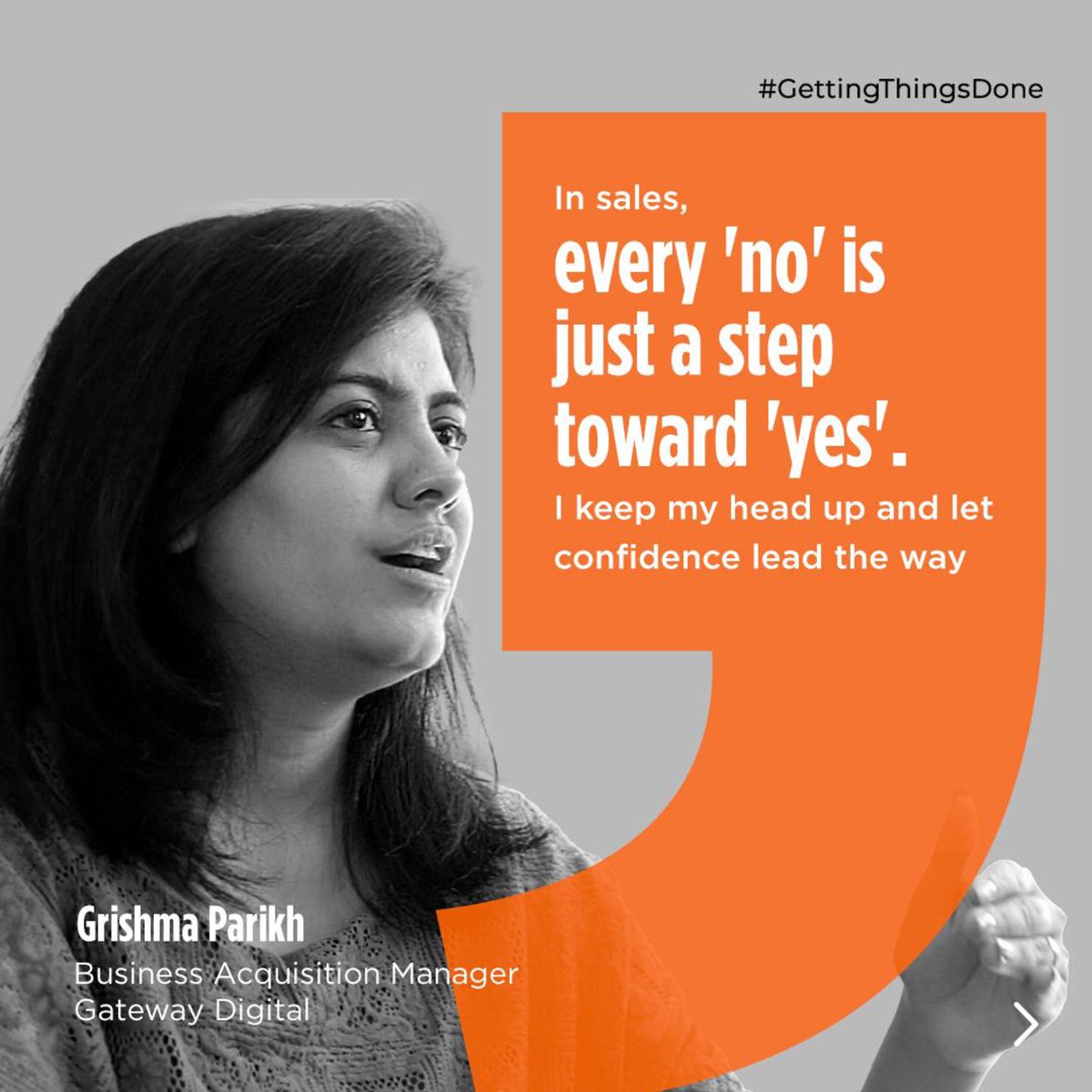 tggoc's tweet image. Meet Grishma Parikh, our Business Acquisition Manager at Gateway Digital. She knows that in sales, &apos;no&apos; is just a step to &apos;yes.&apos; With confidence, she tackles challenges, driven by persistence &amp;amp; commitment.

#GatewayGroup #SalesPro #GatewayDigital #PersistencePays #ConfidenceLeads