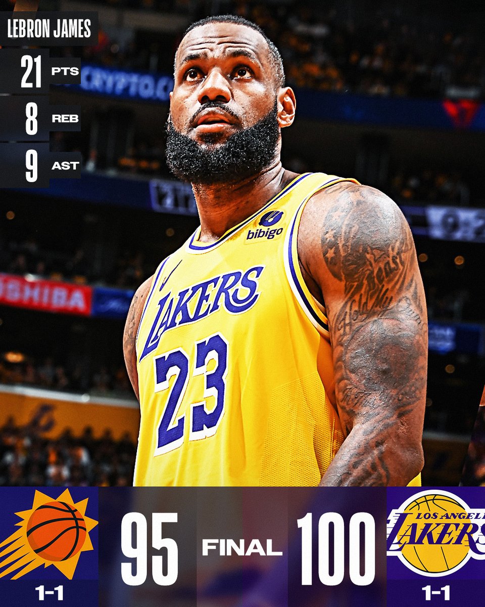 NBA's tweet photo. LeBron James fills the box score in the @Lakers tight win over the Suns!  

Anthony Davis: 30 PTS, 12 REB, 3 BLK
D'Angelo Russell: 14 PTS, 5 AST
Kevin Durant: 39 PTS, 11 REB https://t.co/Sq8ybvEhsI
