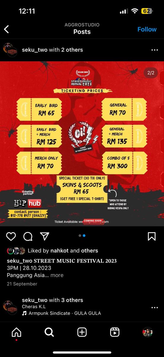 ARMPUNKSNDCTE's tweet photo. Buat mana yg terlepas show minggu lepas.. Jumpa korang esok(Sabtu) okay! 
Oi Chaos in Panggung Asia, Oi! Street Music Fest 2023!

Get tix now skankerz! 
Sindicate Subahat.. Attack !!

#armpunksindicate #sindicatesubahat https://t.co/YL2CXrP0jG