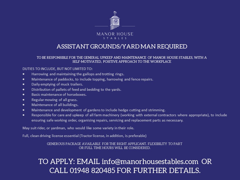 MHS_HorseRacing's tweet photo. 🚨 We’re hiring! 

👌 Get in touch if you would like to join #TeamMHS. 

📧 info@manorhousestables.com  
📷 01948820485

@Coral @ExpleoGroup @HM3Legal @nafuk @careersinracing #TeamMHS https://t.co/CCEFwYPLaX