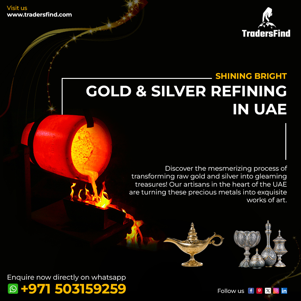 TradersFind's tweet image. Dazzling Transformation!✨Experience the enchantment of Gold &amp;amp; Silver Refining in the UAE. 
shorturl.at/dgitA

Visit us: tradersfind.com
Whatsapp us +971 503159259

#goldrefining #silverrefining #uaecraftsmanship #tradersfind #b2bportal #shinebright #BusinessGrowth
