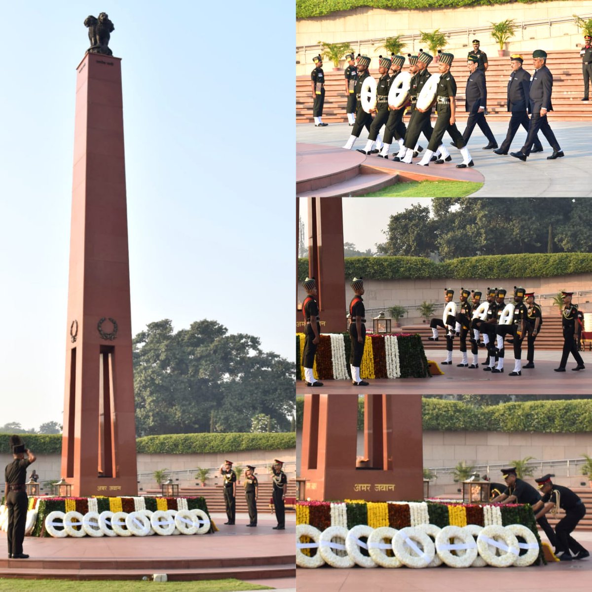 salute2soldier's tweet photo. The fighting prowess of #Infantrymen which thwarted the enemyโs nefarious designs in 1947 was commemorated on 77th Infantry Day in which Gen Anil Chauhan, #CDS alongwith #VCOAS, DG Inf, #veterans & serving Infantry personnel paid homage to #Bravehearts at #AmarJawanJyoti. https://t.co/s31aUAxnhX