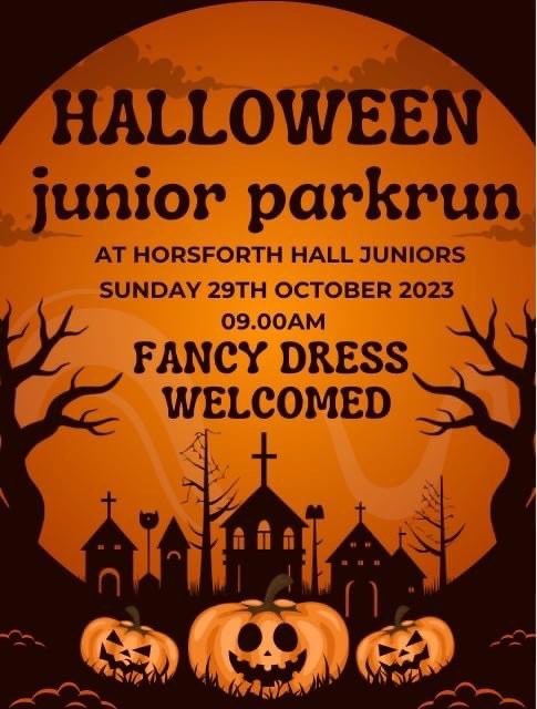 🎃 Join us for our Halloween parkrun this Sunday (29th October) 🎃

⏰ 08:50 for a 09.00am start, remember the clock go back! ⏰

📍 Horsforth Hall Park 📍 

👻 Fancy dress most welcomed 👻

See you Sunday!

#HHjp🧡
#loveparkrun🌳
#lovejuniorparkrun 🌱