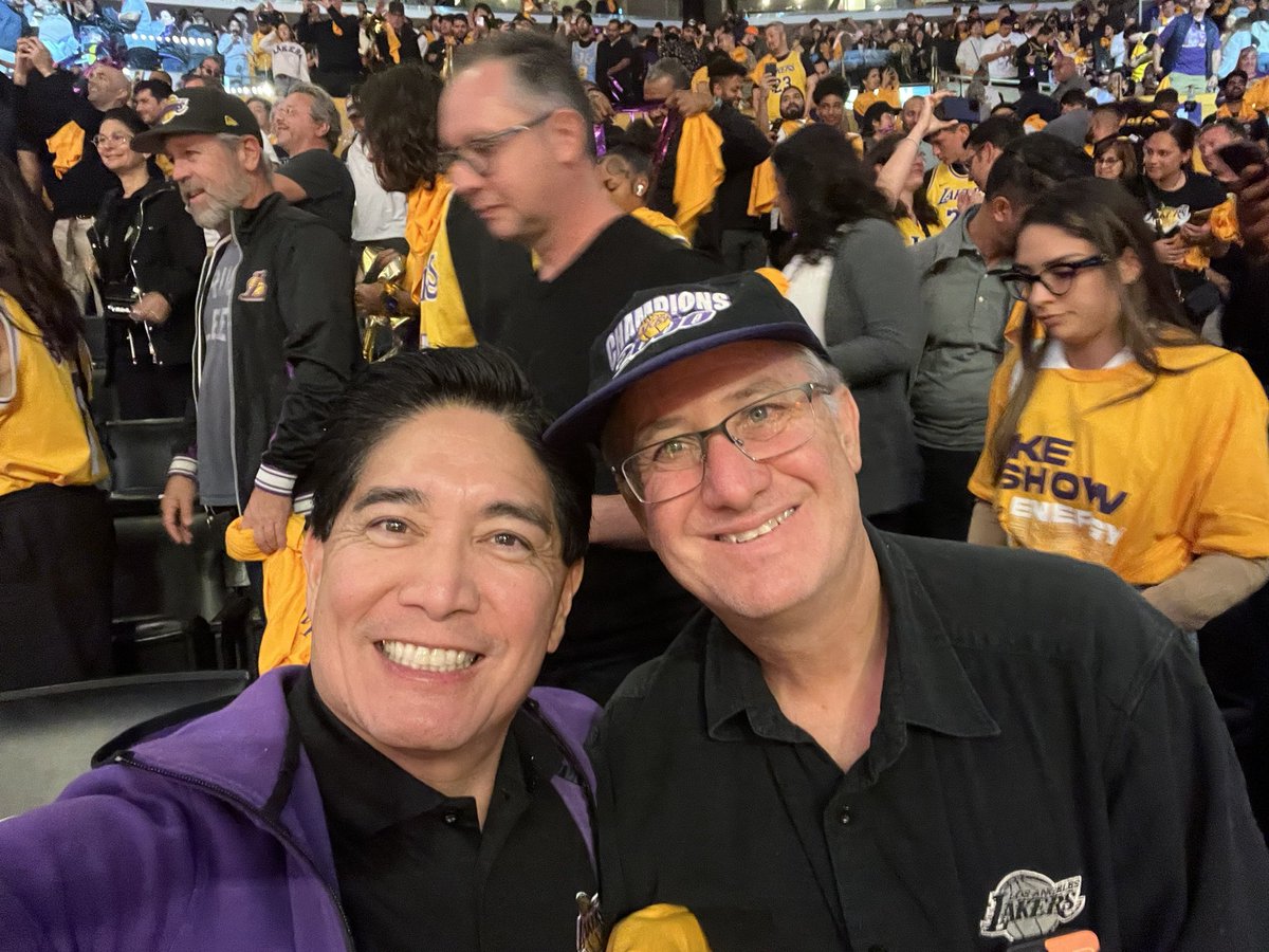 SBCDAmfermin's tweet photo. 24th opener at Staples/Crypto with my long time friend Rich. First time we get on TNT thanks to @ShamsCharania and @MichelleDBeadle sitting in our section. #lakerswin https://t.co/SaQyRqPBDP