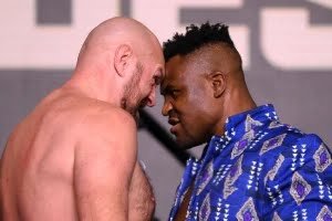 MySecretDiary30's tweet photo. British boxer Tyson #Fury and mixed martial arts fighter Francis #Ngannou from France held a duel of looks before the match #box #sport #life https://t.co/fZEcUayqNO