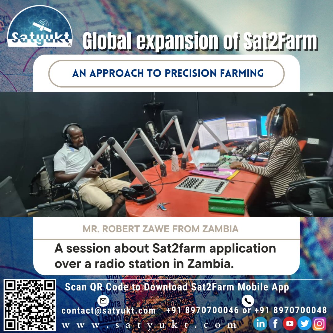 We are delighted to announce that our #precisionagriculture platform, #Sat2Farm, has received significant recognition on a radio station in Zambia. Mr. Robert Zawe from Zambia, recently conducted a radio broadcast in Zambia to discuss our #Sat2Farm application.