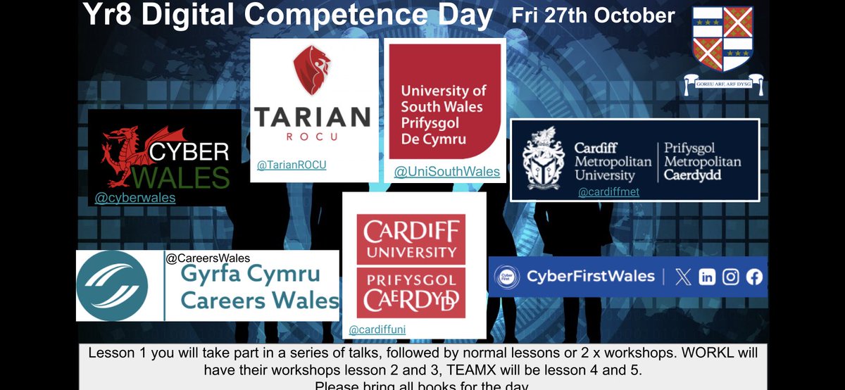ICT_2xl's tweet photo. Looking forward to our Yr8 DCF Day, today. Cyber Security, Data Analysis, Robots and Control Systems. #DigitalTechnology, #ComputerScience @CyberWales @cardiffmet @CyberFirstWales @CompScienceCU @TarianROCU @UniSouthWales @CareersWales https://t.co/7igwPuuX7K