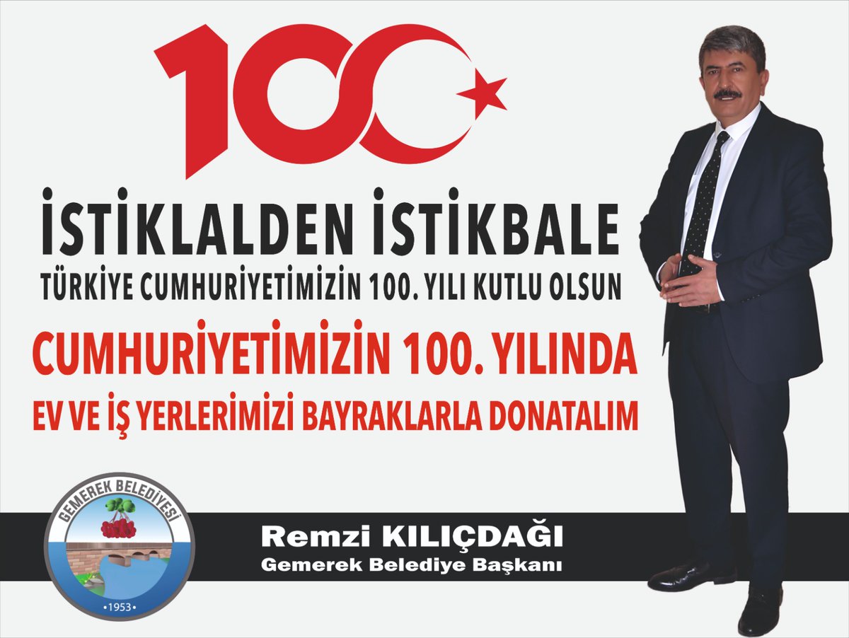 Haydi Gemerek! 

Ev ve işyerlerimizi bayraklarla donatalım. Cumhuriyet coşkusunu hep birlikte paylaşalım . Cumhuriyet 100 yaşında"