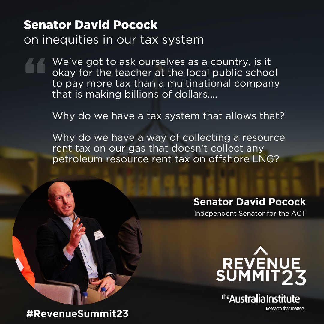 Thanks to <a href="/DavidPocock/">David Pocock</a> for joining #RevenueSummit23 and calling out inequities in our tax system.

We have to start getting a return on our resources. #auspol