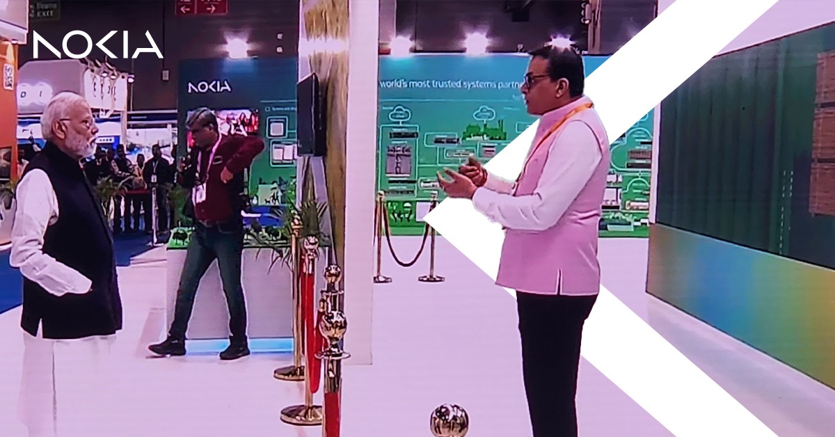 We are elated to welcome the Hon'ble Prime Minister of India, Shri @narendramodi, at our booth on the first day of #IMC2023. It was a pleasure to present our demo on #6G powered networks that sense, think, and act to work towards developing a connected future.