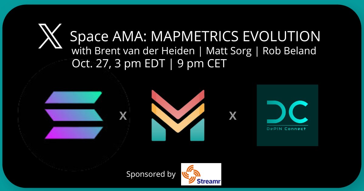 Expect a big space today. Key players will talk about the #DePIN industry and the evolution ahead, but also about the launch of the new <a href="/MapMetrics/">MapMetrics 🛰️ 🚗 🛵 🚲</a> V2 token. <a href="/solana/">Solana</a> will give us an overview of the evolution of the network and future development. 
We look forward to having with