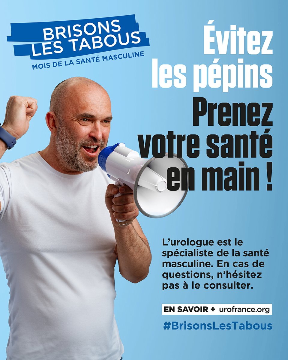 AFUrologie's tweet photo. En novembre #BrisonsLesTabous et parlons de santé masculine ! 🚹📣
Nous vous annonçons la 1er édition du Mois de la Santé Masculine ! 

Les urologues français ont décidé de se mobiliser pour faire de la santé masculine une cause de santé publique. 👊 

Parlons en massivement 🗣️ https://t.co/70YwA075rJ