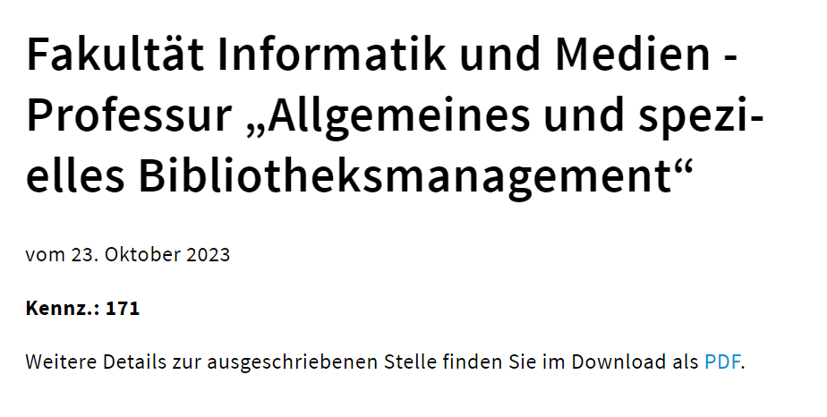 Was ist denn an der Fakultät für Informatik und Medien der <a href="/HTWK/">HTWK Leipzig</a> Leipzig los? Gleich drei (!) W2-Professuren für unsere Fächer wurden ausgeschrieben! 😍 
htwk-leipzig.de/hochschule/ste…