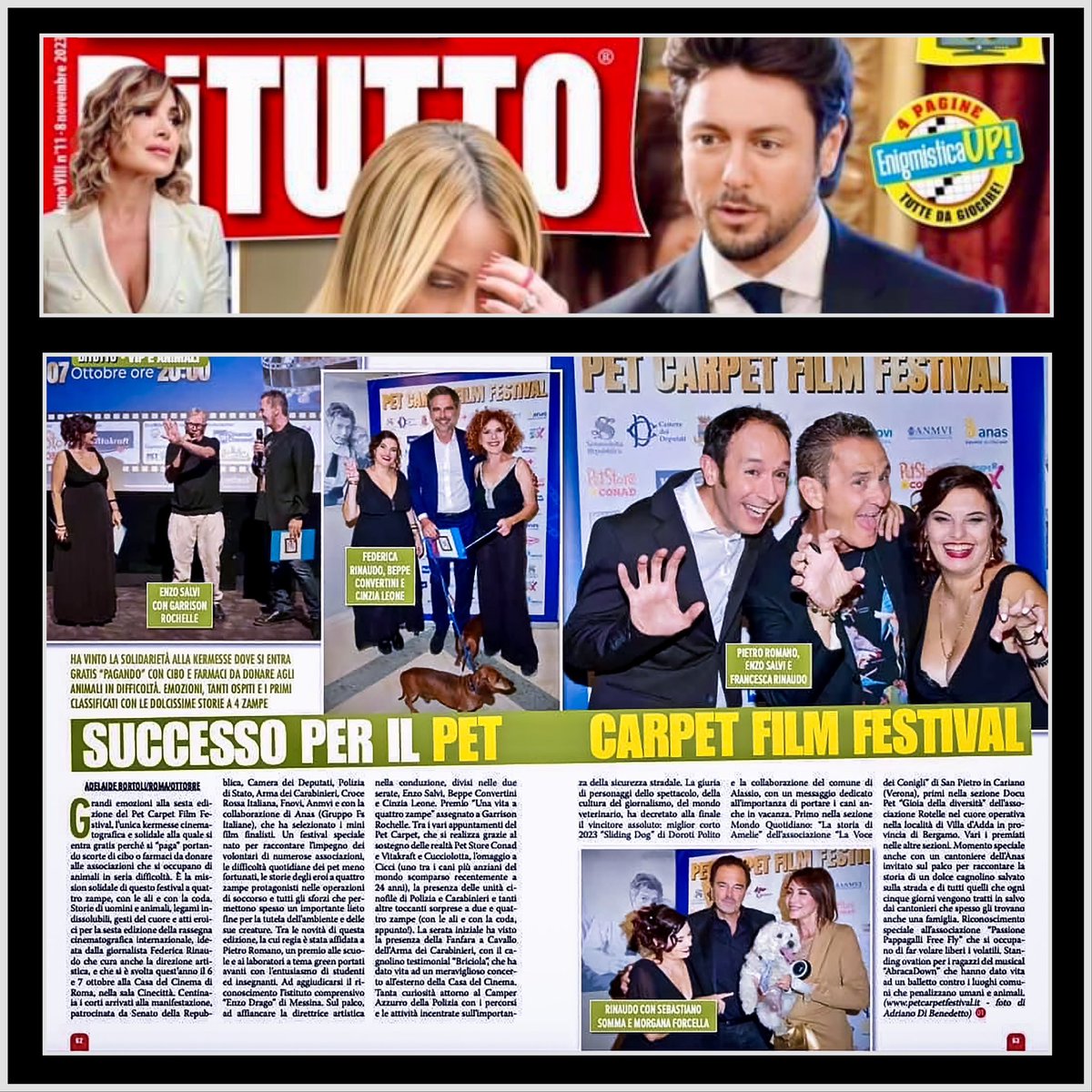 PietroRomano33's tweet image. 🗞️ Sul quattordicinale “#DiTutto” si parla del “#PetCarpetFilmFestival” 😻

Thanks to #AdelaideBortoli 🖊️

#FedericaRinaudo #ArtisticDirector

🏷️ #EnzoSalvi #BeppeConvertini #MorganaForcella #CinziaLeone #GarrisonRochelle #SebastianoSomma

#PietroRomano #Actors #Ciak #Cinema
