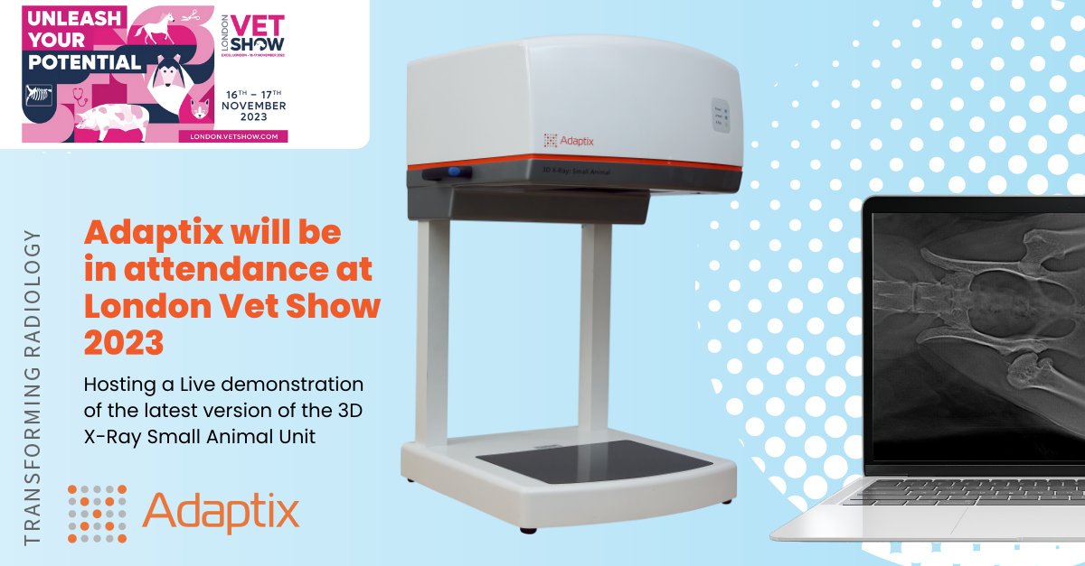 Stop by Stand G52 at #LVS2023 to experience Adaptix's revolutionary advancements in veterinary radiology! 
#TransformingRadiology #AdaptixVet3D