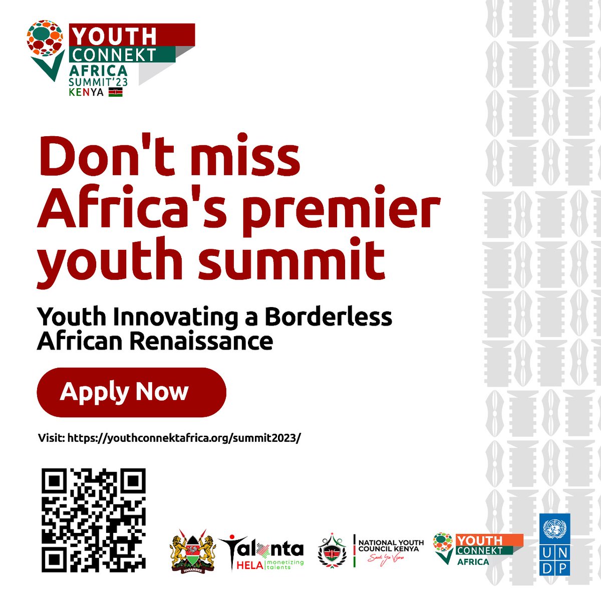 NYC_YouthVoice's tweet photo. Join us at #YouthConnektAfricaSummit2023 in Nairobi, Kenya from 8th-12th December 2023. 

All are invited!

Don't miss out on this incredible opportunity! Register in advance through this link 👉 https://t.co/FKOJHGCuDY or scan the QR code provided. 

#YCAKeSummit https://t.co/En9tzmSxbR
