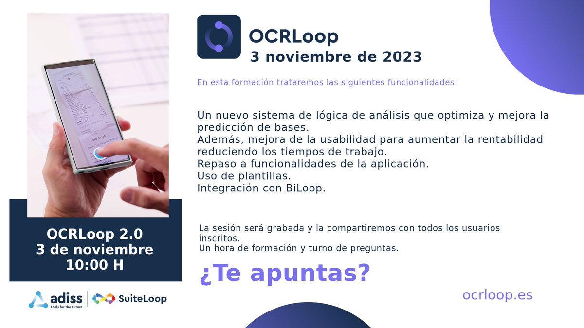 ADISSInforma's tweet image. ➡️ 𝗙𝗼𝗿𝗺𝗮𝗰𝗶𝗼́𝗻 𝗢𝗖𝗥𝗟𝗼𝗼𝗽⁣ 𝗩𝗶𝗲𝗿𝗻𝗲𝘀 𝟯 𝗱𝗲 𝗡𝗼𝘃𝗶𝗲𝗺𝗯𝗿𝗲 | 𝟭𝟬:𝟬𝟬𝗵 𝘌𝘯 𝘦𝘴𝘵𝘢 𝘧𝘰𝘳𝘮𝘢𝘤𝘪𝘰́𝘯 𝘵𝘳𝘢𝘵𝘢𝘳𝘦𝘮𝘰𝘴 𝘭𝘢𝘴 𝘴𝘪𝘨𝘶𝘪𝘦𝘯𝘵𝘦𝘴 𝘧𝘶𝘯𝘤𝘪𝘰𝘯𝘢𝘭𝘪𝘥𝘢𝘥𝘦𝘴:⁣ lnkd.in/d5PscScC 
¡Inscríbete ya! 😉 
#contabilización  #ocr