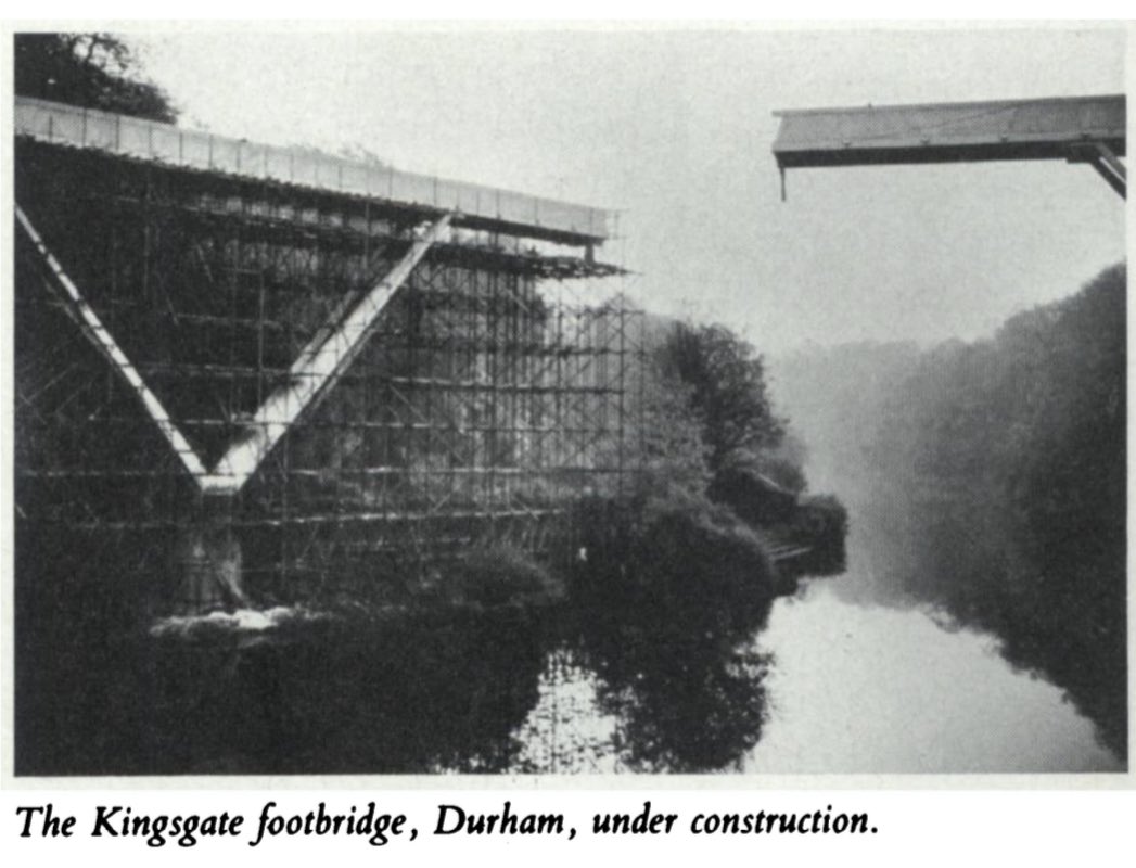 architext14's tweet image. What ove arup considered his finest work. Kingsgate footbridge, Durham  where 2 legs of the bridge are constructed on shore and swung into position and touch at the most elegant of expansion joints.