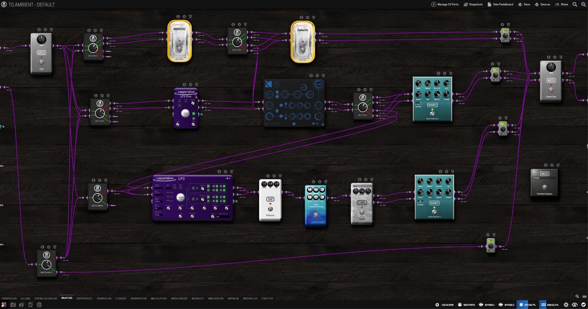 Papenroth's tweet photo. I just built my first #ambient #pedalboard with the Mod Duo X. This device is truly the ultimate but rewarding time sink.
Inspired by @solobasssteve

@modaudiotw #modduox https://t.co/Vac7fL8uJK
