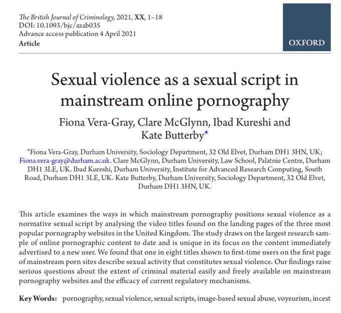 Why do we ignore the reality of mainstream porn? Why do we put up with its racist content? Some of the titles in the study below include 'blonde teen ambushed by huge Black Man'. This legitimates and normalises racism. academic.oup.com/bjc/article/61…