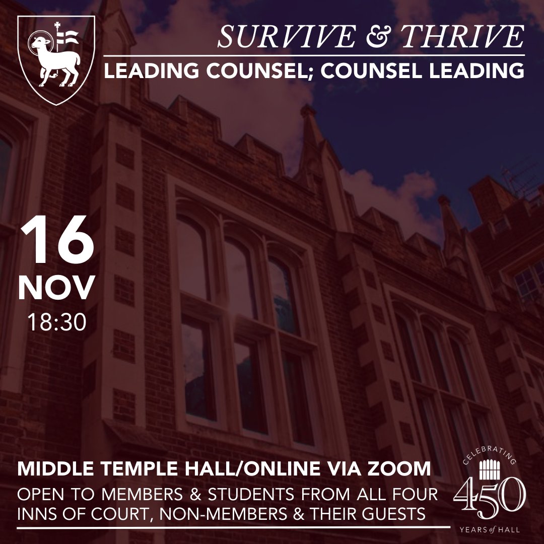 MTHallCommittee's tweet photo. Really interesting upcoming Survive &amp; Thrive event @middletemple Details here: https://t.co/yRhb8qyC4r Open to All. https://t.co/ZlIVOKYpen