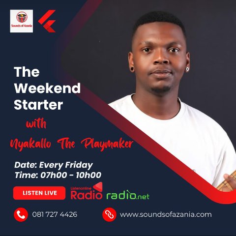 soundsofazania's tweet photo. TUNE into #theWeekendStarter with @NyakalloThePlaymaker RN on:
https://t.co/CJ8a7d9Kj0
#HappyFriyay https://t.co/4EM2kSrwgF