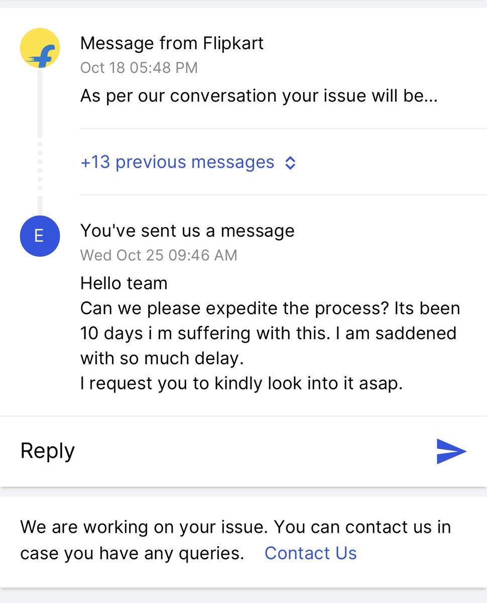 ehsanisafzal's tweet photo. Nothing is going good with @Flipkart Its disappointing. I placed return request on 19th Oct. I am not hearing back anything from @flipkartsupport CC  executives are asking me to wait for 24 hours from last 5 days. @consumerforum_  
#FlipkartFail  #flipkartscam @BandBajaateRaho https://t.co/KL6ntdZ5k7