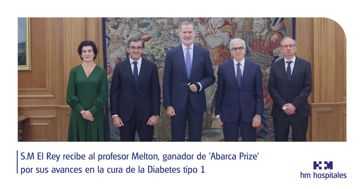 HMHOSPITALES's tweet photo. 🙌 Su Majestad el Rey recibe al ganador del galardón internacional de Ciencias Médicas @AbarcaPrize junto a los Dres. Juan Abarca y Elena Abarca, presidente y vicepresidenta HM Hospitales y el Prof. Muñoz, presidente #FiHM 🔗INFO 👉 https://t.co/ELn77KBK29 #AbarcaPrize2023 https://t.co/iBneKUHrEg