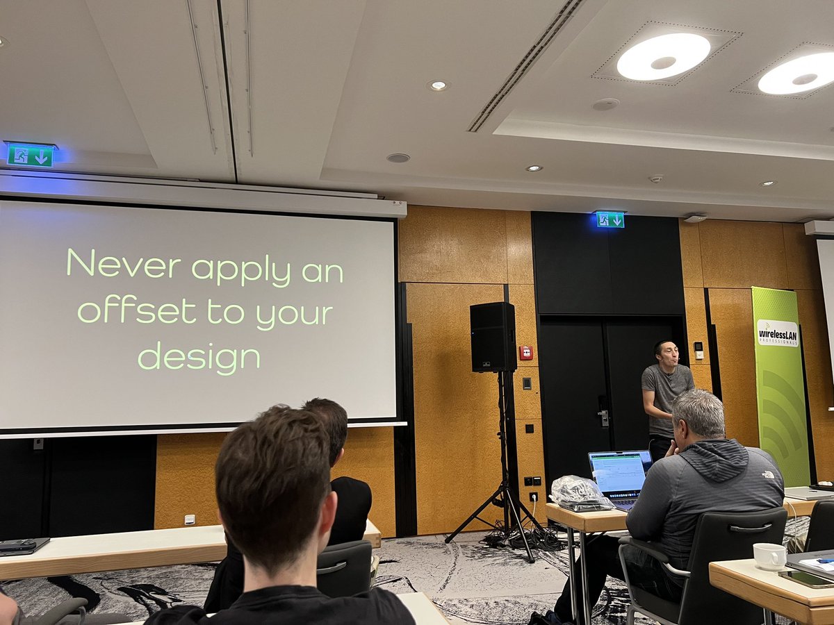 FBorsik's tweet photo. And so: “Never &amp; in the same time, always…” @MackenzieWiFi about offset in #WirelessLAN design &amp; survey at #WLPC 2023 Prague

@TheWLPC / @wirelesslanpros 

#WiFi #WLAN #WLPCEU #WLPCPrague #WirelessLAN #WLPC2023 #WLPC_EU https://t.co/DzfFru2s09