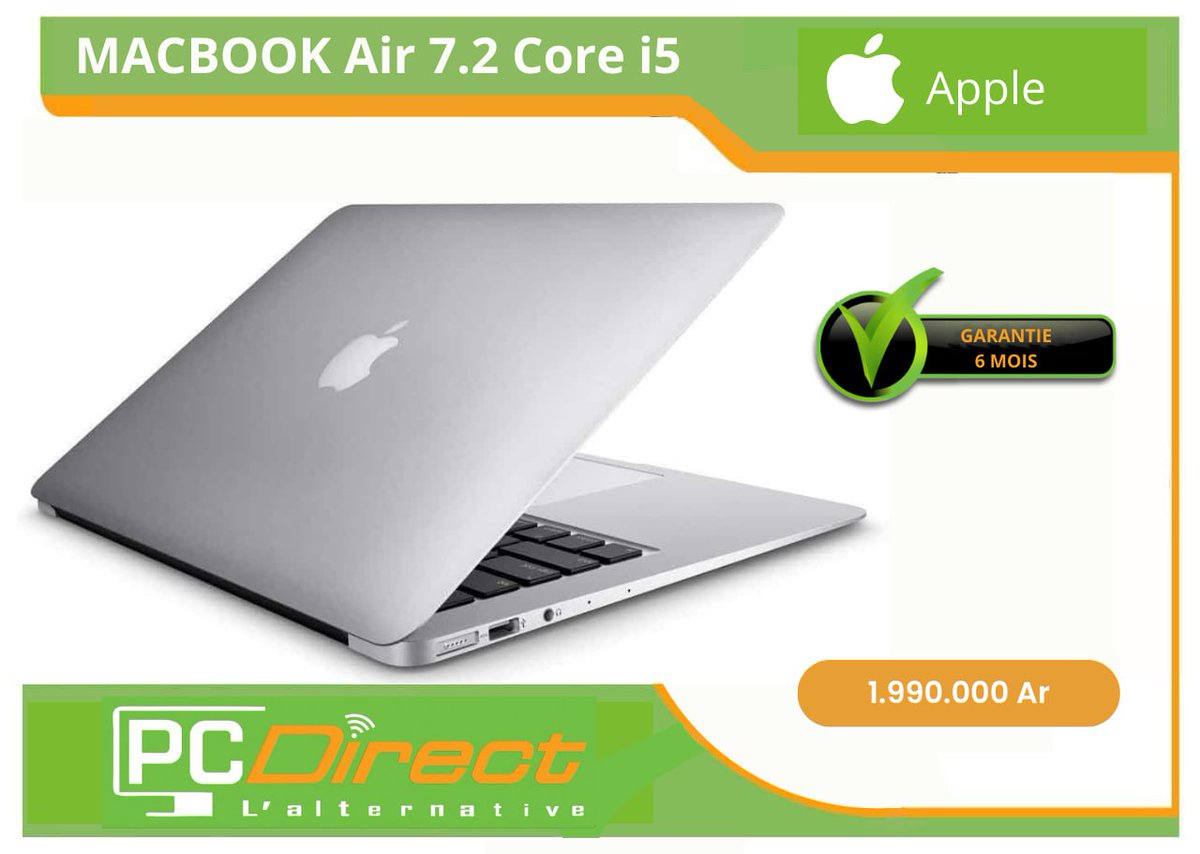 PcdirectM's tweet photo. 🆒 La marque #APPLE @ #pcdirectinformatiquemada !!! Affichez votre style et votre personnalité grâce au superbe LAPTOP APPLE MACBOOK AIR 7.2 2017 :  

▶️Corei5 5350U 
▶️RAM 8Go 
▶️SSD 120Go 
▶️13,3" 1400x900 
▶️MACOS 12 Monterey 
▶️Reconditionné https://t.co/3Yx2Meu0sO