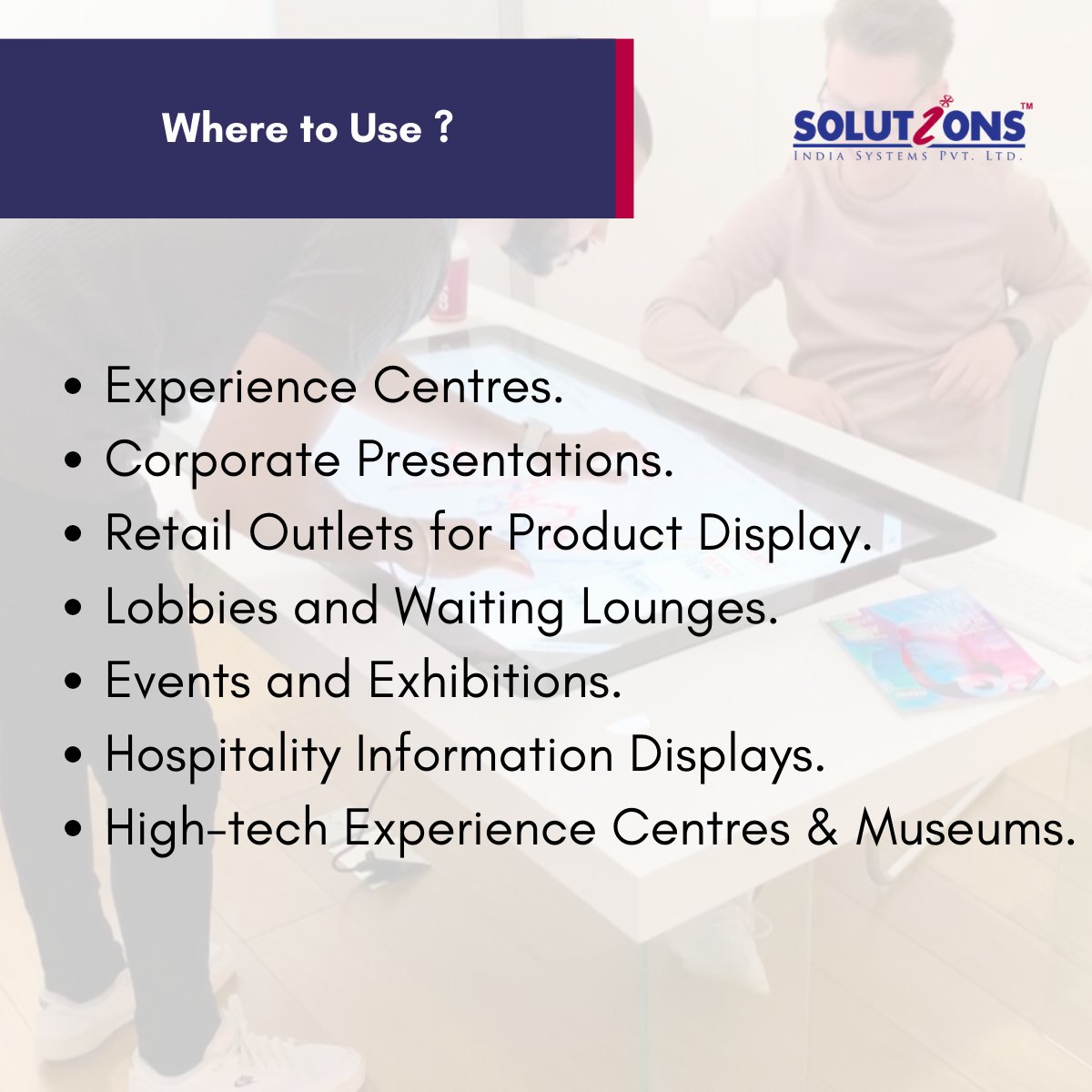 SISPLAV's tweet image. SISPL introduces SISTAB, a multi-touch table, with interactive multi-touch surface, multi-touch screen and multi-touch interface. 
.
.
Visit : sispl.co.in/sistab/
Schedule a Demo : +91-9930068300
.
.
#sistab #collaboration #multitouch
