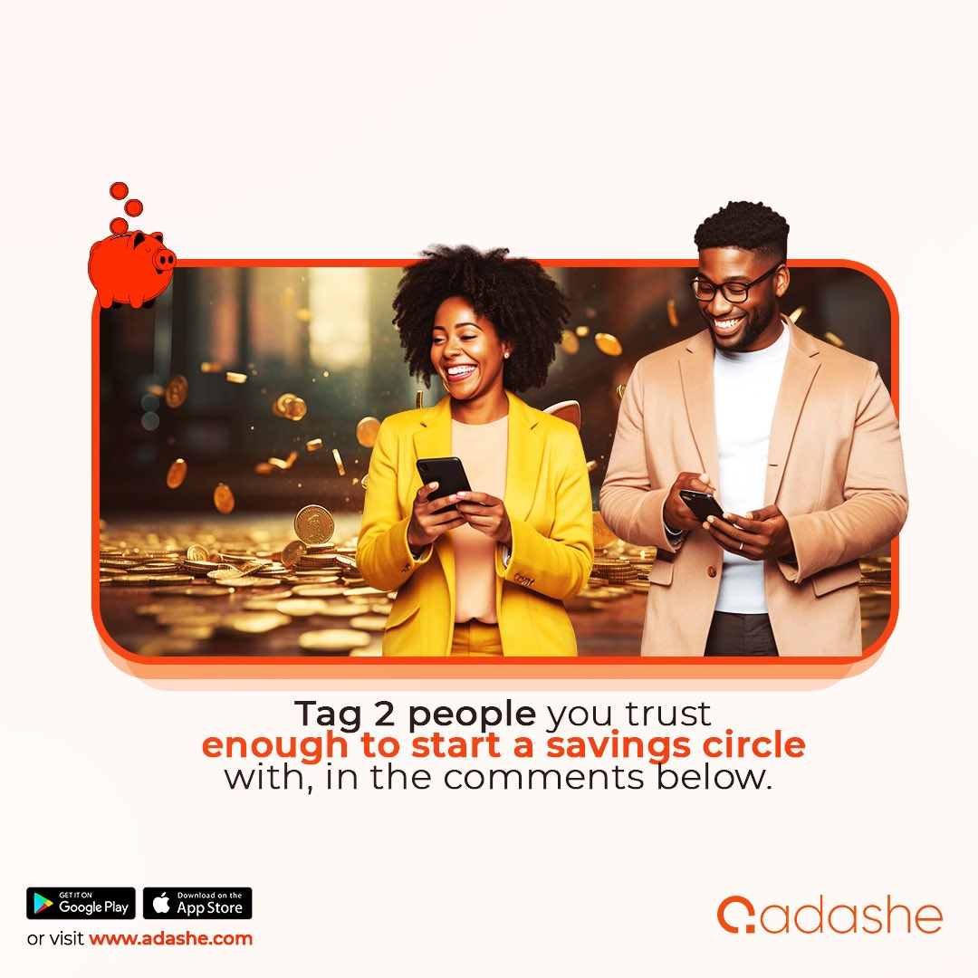 AdasheFinance's tweet photo. Would you rather save with friends, family or strangers?

Adashe is great for connecting with others who are on the same journey as you.

Download the Adashe App today,  sign up for your Adashe Account and get access to a working system committed to your financial growth. https://t.co/le6vEOKyt1