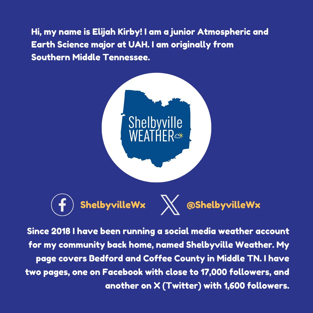 UAHAMSNWA's tweet photo. Good Morning everyone!!! Today we wanted to spotlight one of our members: Elijah Kirby! He as been a member for the past two years and is a great example of a weather-advocate in our local community!⚡️ https://t.co/vyj5CVSpsk