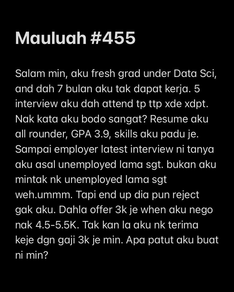 MauKerjaMY's tweet photo. Jujur betul luahan fresh grad ni. Apa pendapat korang? https://t.co/VBitNZu7Pi