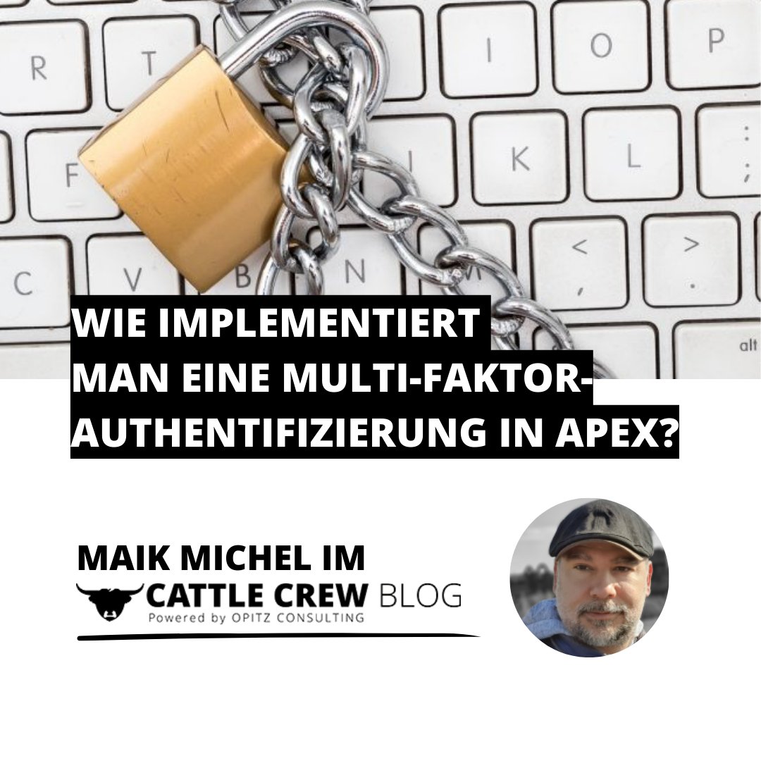 Multi-Faktor-Authentifizierung leicht gemacht: Wie implementiert man die MFA in #APEX?🤔 Unser Kollege, Lead Developer & Consultant Maik Michel, hat dazu einen spannenden Beitrag im Cattle Crew Blog geschrieben. Große Leseempfehlung: thecattlecrew.net/2023/10/11/382…