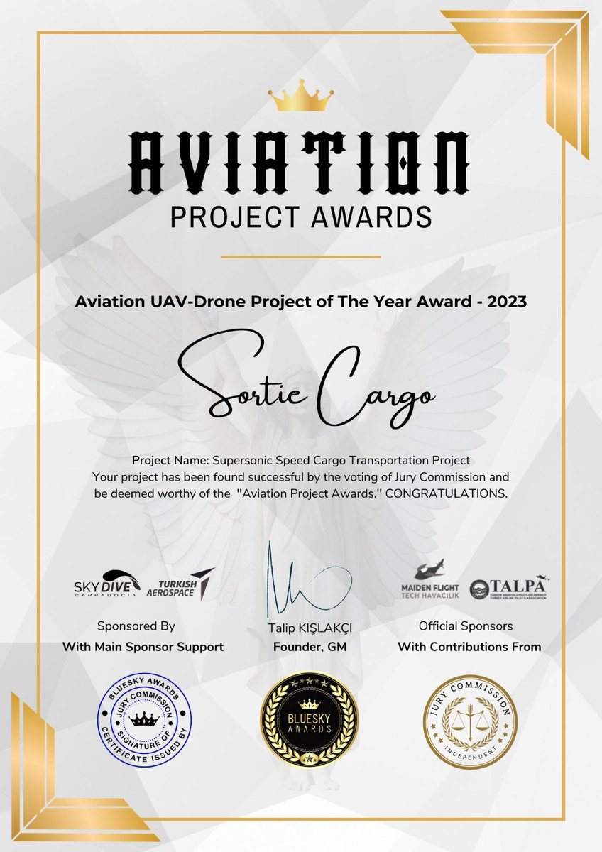 We're thrilled to announce Sortie's recent success at the international Blue Sky Awards! 🏆 Honored with six awards, including 'Drone Project of the Year' and 'Green Aviation' We're proud to share this recognition with aviation leaders like Turkish Airlines #BlueSkyAwards