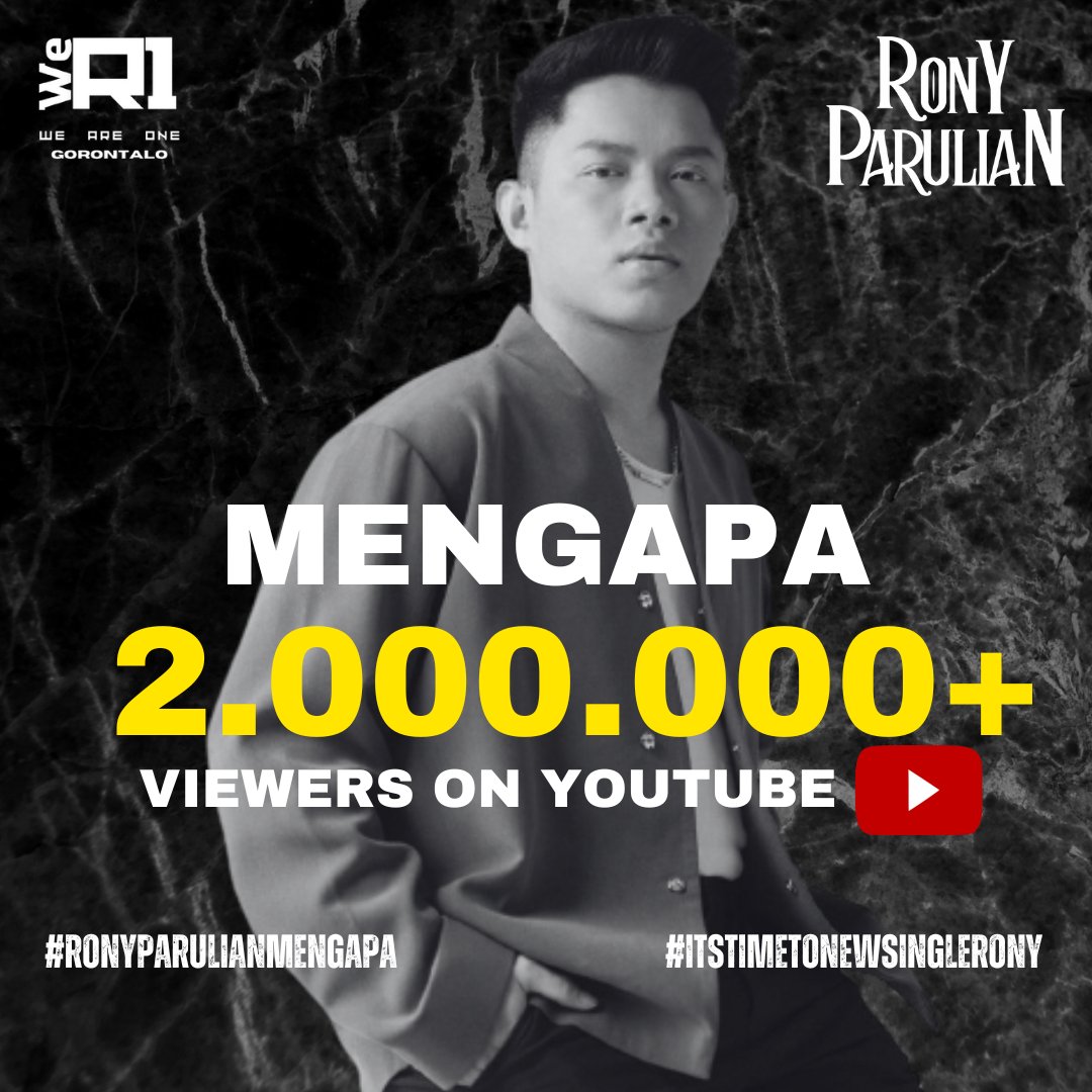 we_r1gorontalo's tweet photo. Happy 2 Millions Viewers on Youtube 🔥🔥🔥

Congratulations Rony and WeR1💙💙

#RonyParulianMengapa
#ItsTimeToNewSingleRony https://t.co/Hr7P6L2pKk