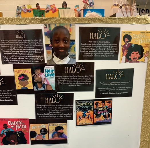 BHPS_1's tweet image. We have focused on Hair Bias/Discrimination&amp;amp; The Halo Code. We pledge to end hair discrimination&amp;amp; hair bias. We celebrate afro-textured hair worn in all styles. We’d like to thank staff, parents&amp;amp; children who have helped create this display  @TheHaloCode  #ADOPTTHECODE #HALOHAIR